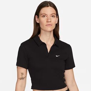 Nike Women's Sportswear Essential Cropped Short-Sleeve Polo Top Black Size Small